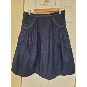 Isaac Mizrahi Navy Cotton A-Line Skirt Pleated Pockets Satin Trim Lined Size 6
